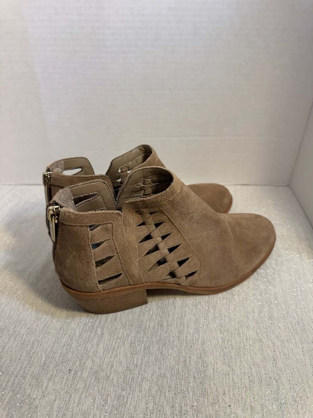 Vince Camuto Tan Suede Cutout Ankle Booties